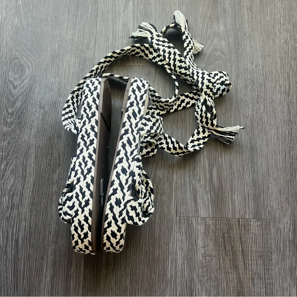 SCHUTZ Joni Platform Woven Black White Tie Sandals Women's Shoe Size 8.5